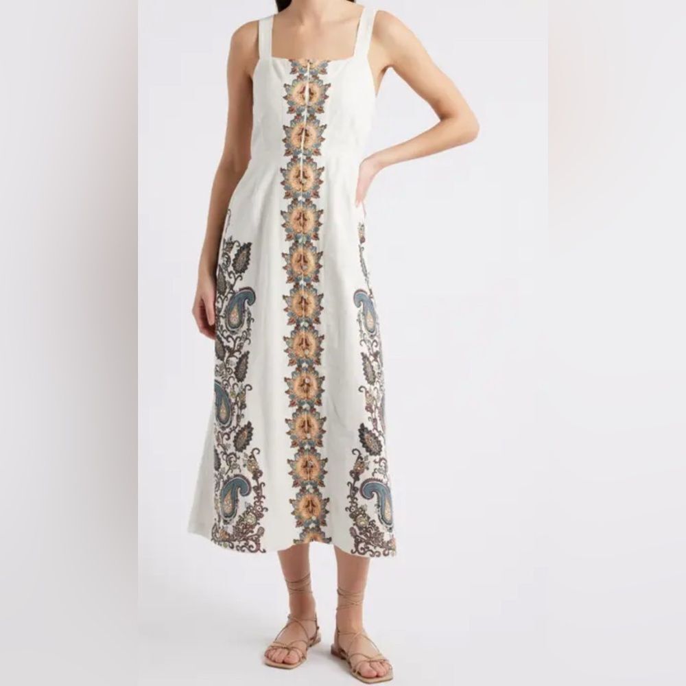 Cleobella Jolene Placement Print Cotton & Linen Midi Sundress NWT Size L